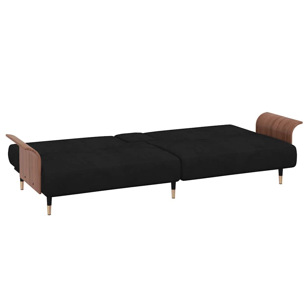 Divano Letto con Portabicchieri in Velluto Nero | homemem39