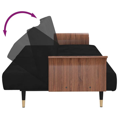 Divano Letto con Portabicchieri in Velluto Nero | homemem39
