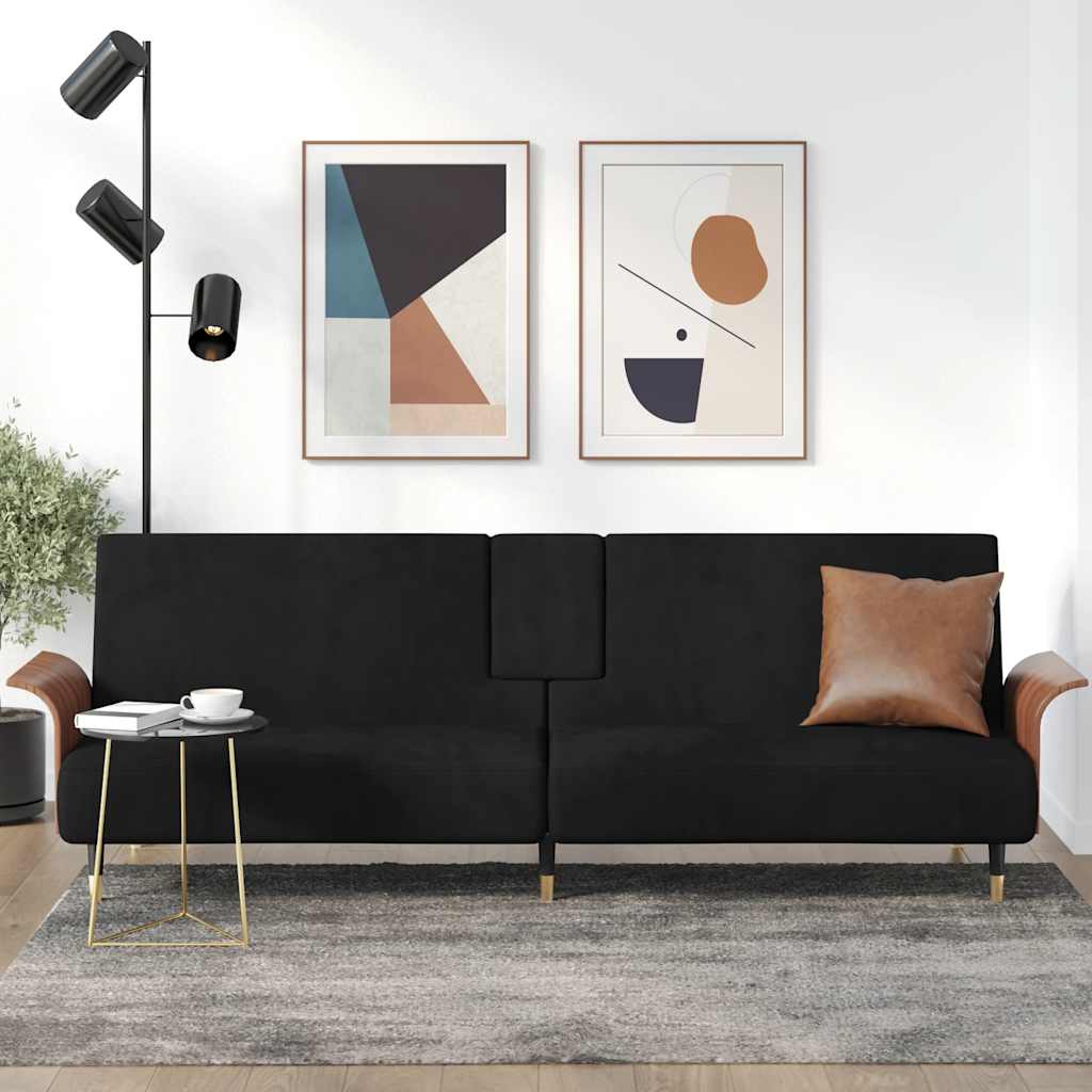Divano Letto con Portabicchieri in Velluto Nero | homemem39