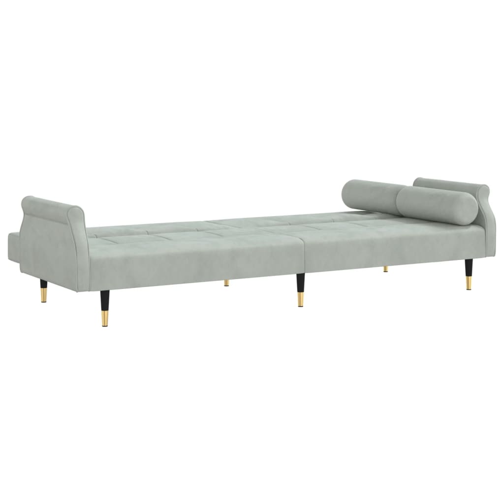 Divano Letto con Cuscini Grigio Chiaro in Velluto - homemem39