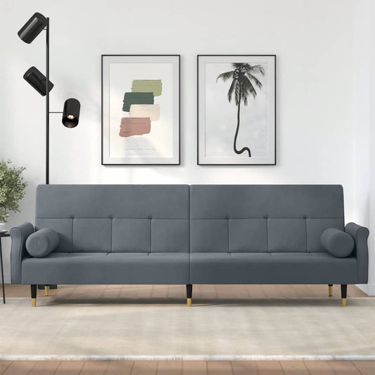 Divano Letto con Cuscini Grigio Scuro in Velluto - homemem39