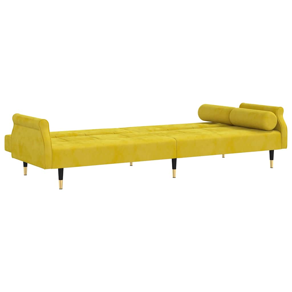 Divano Letto con Cuscini Giallo in Velluto - homemem39