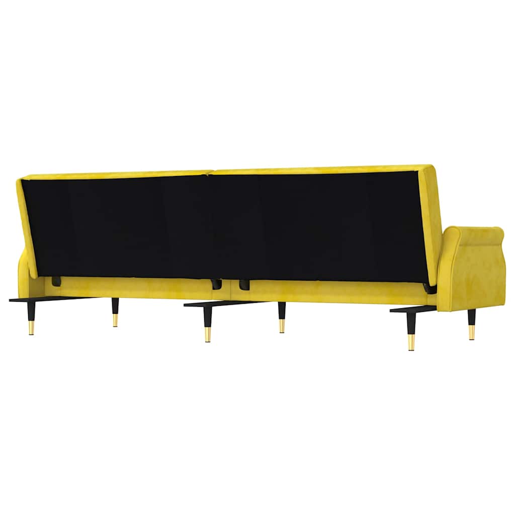 Divano Letto con Cuscini Giallo in Velluto - homemem39