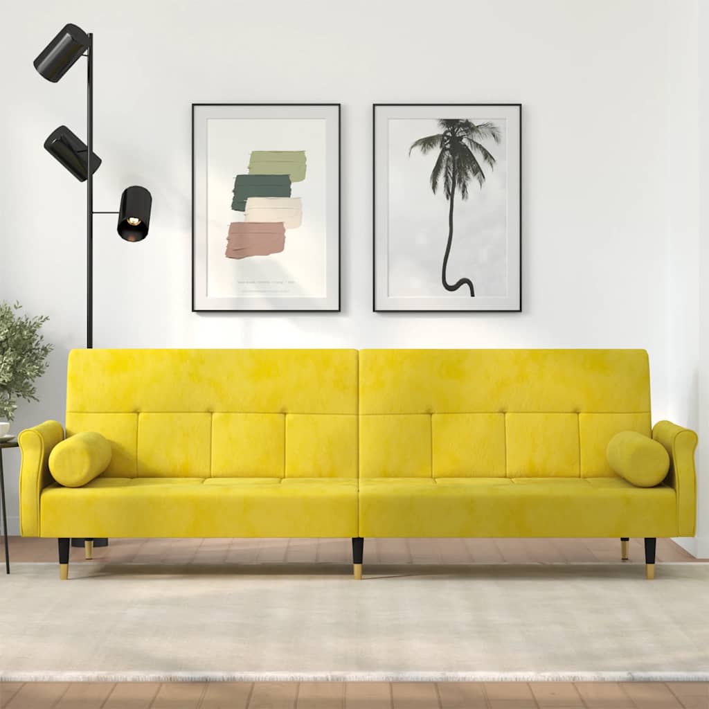 Divano Letto con Cuscini Giallo in Velluto - homemem39