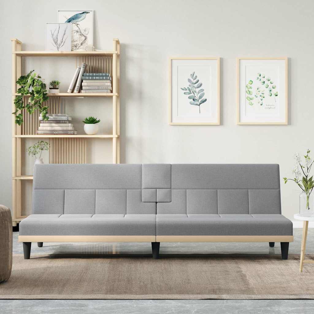 Divano Letto con Portabicchieri in Tessuto Grigio Chiaro | homemem39