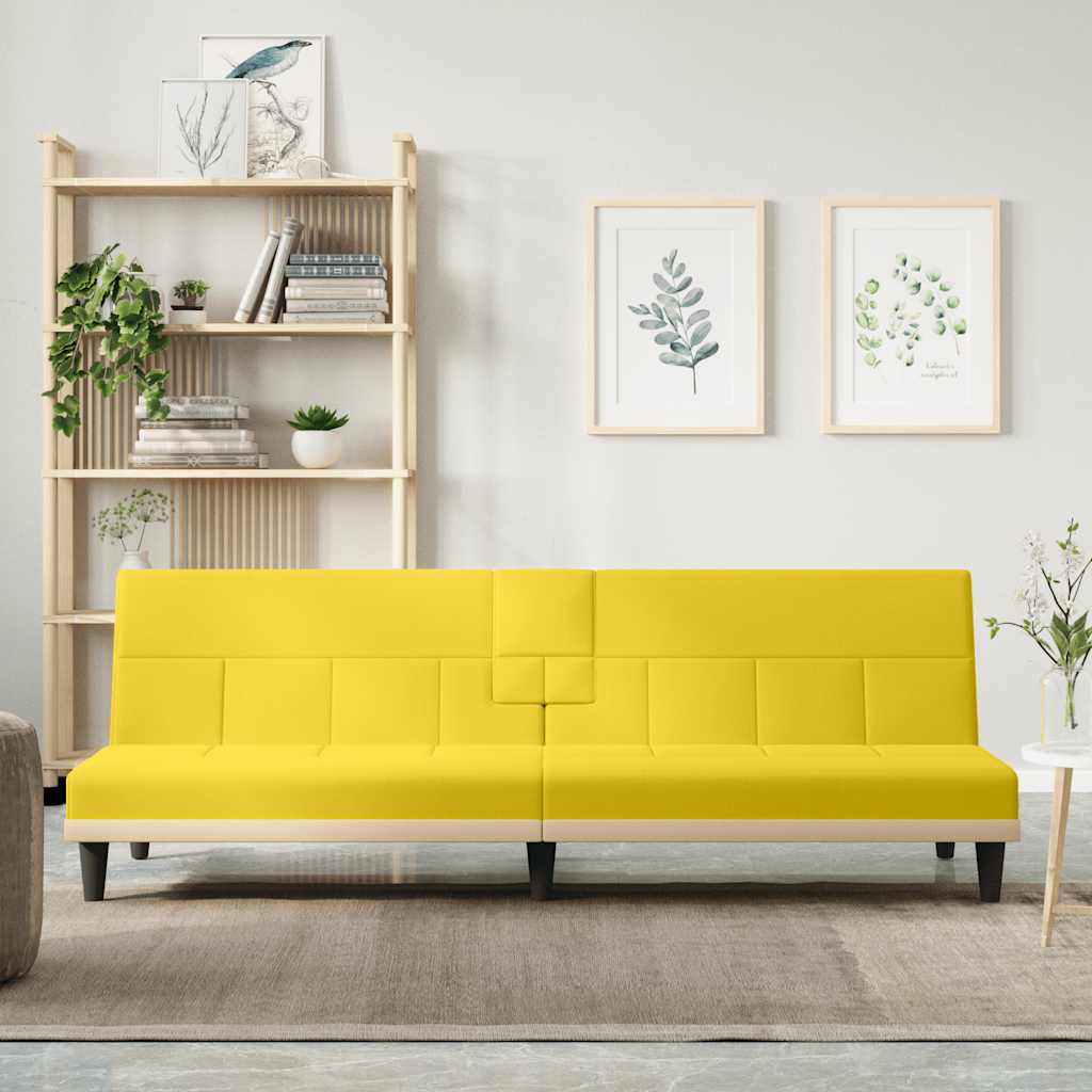 Divano Letto con Portabicchieri in Tessuto Giallo Chiaro | homemem39