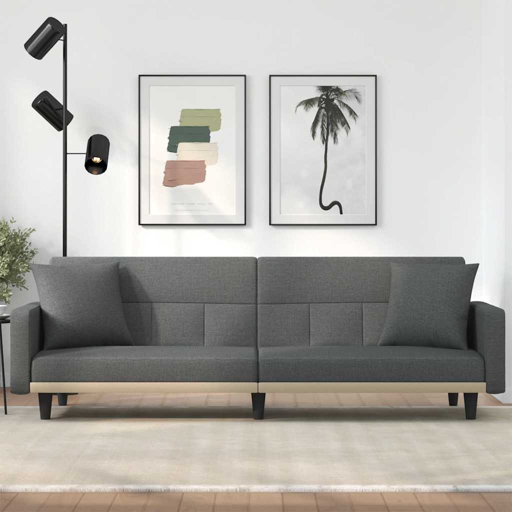 Divano Letto con Cuscini Grigio Scuro in Tessuto | homemem39