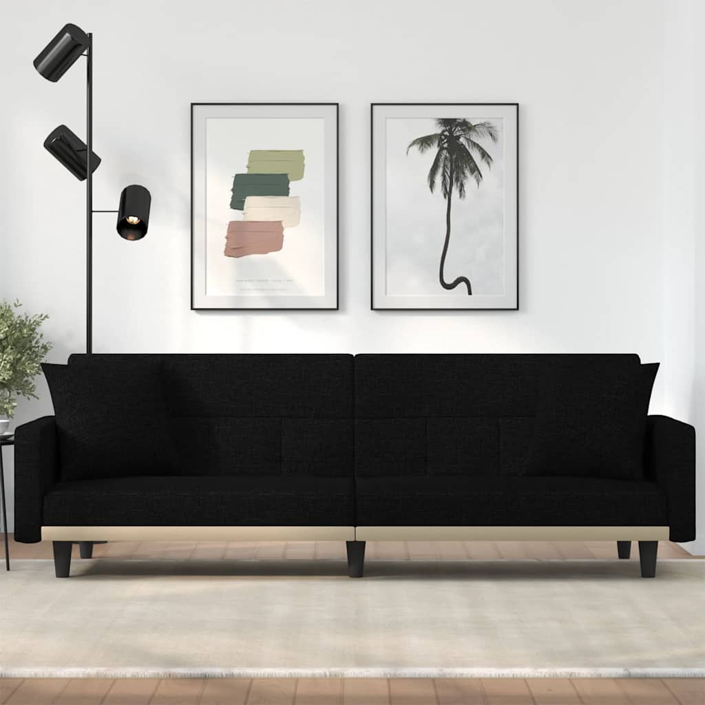 Divano Letto con Cuscini Nero in Tessuto | homemem39