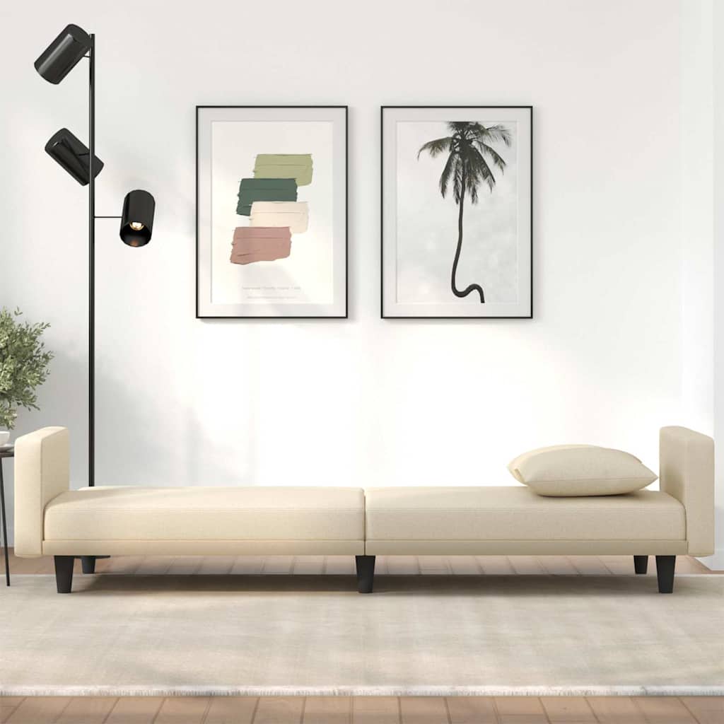 Divano Letto con Cuscini Crema in Tessuto | homemem39