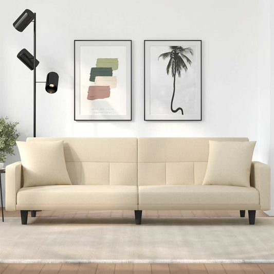 Divano Letto con Cuscini Crema in Tessuto | homemem39