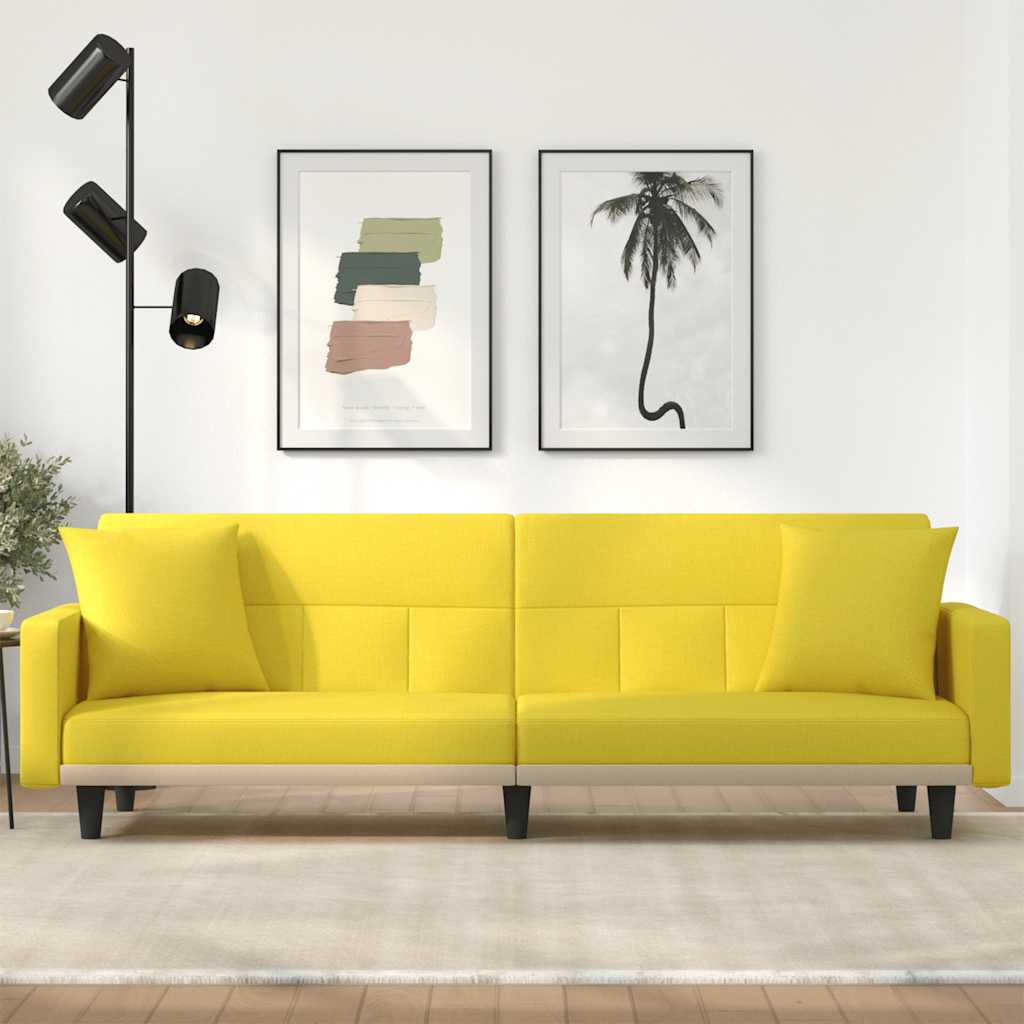Divano Letto con Cuscini Giallo Chiaro in Tessuto | homemem39