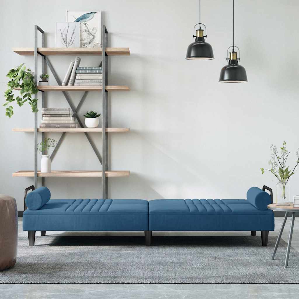Divano Letto con Braccioli Blu in Velluto - homemem39