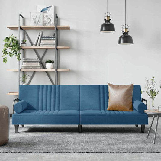 Divano Letto con Braccioli Blu in Velluto - homemem39