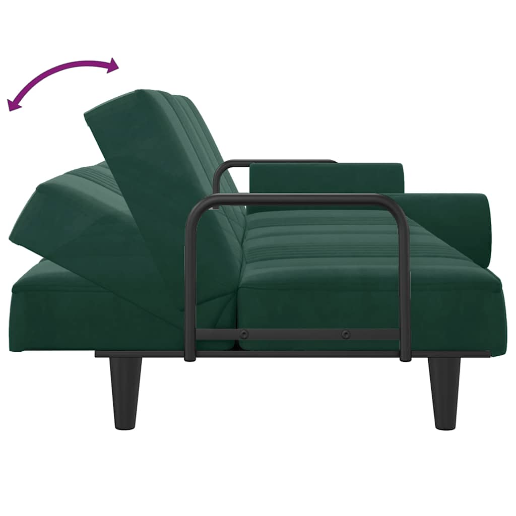 Divano Letto con Braccioli Verde Scuro in Velluto | homemem39