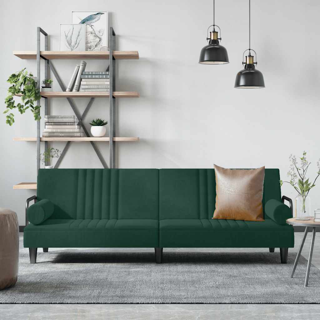 Divano Letto con Braccioli Verde Scuro in Velluto | homemem39