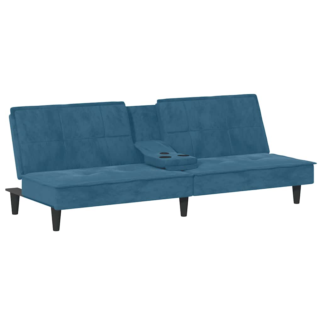 Divano Letto con Portabicchieri in Velluto Blu - homemem39