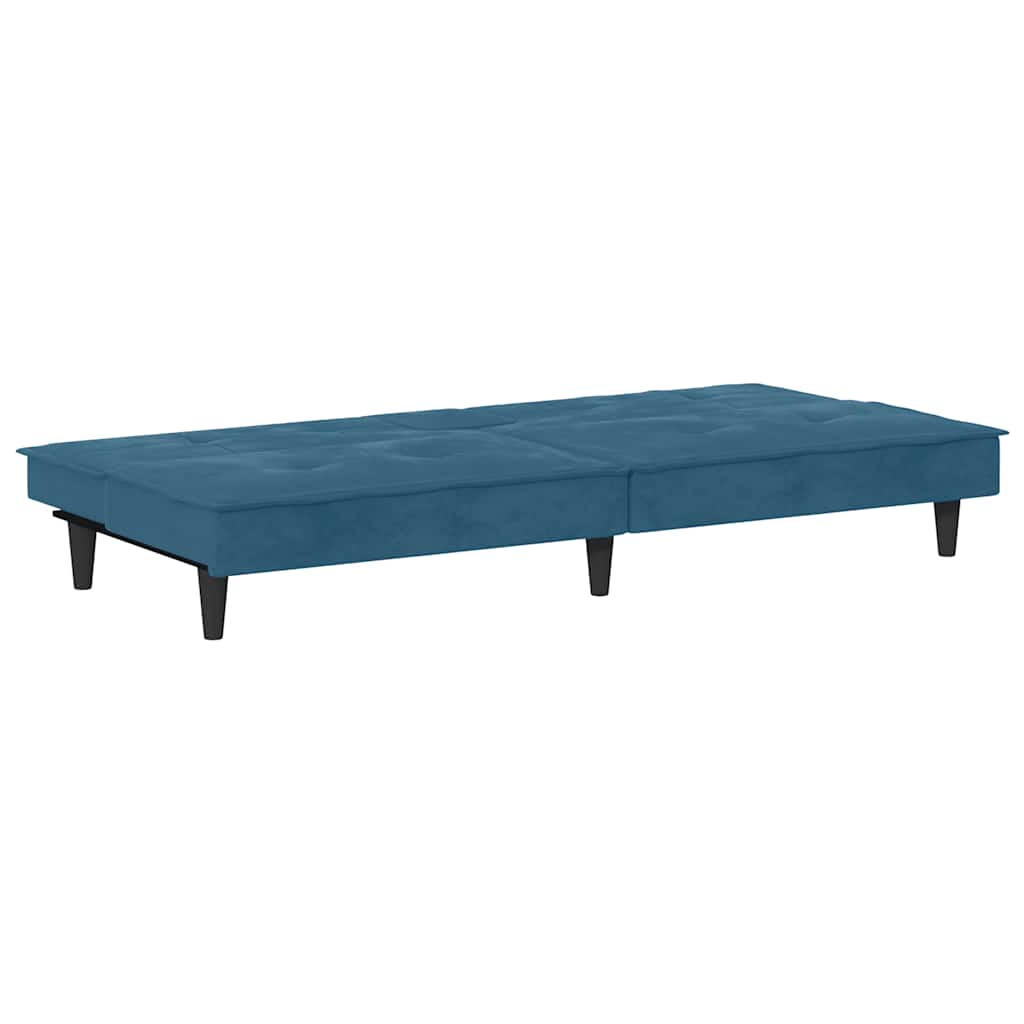 Divano Letto con Portabicchieri in Velluto Blu - homemem39