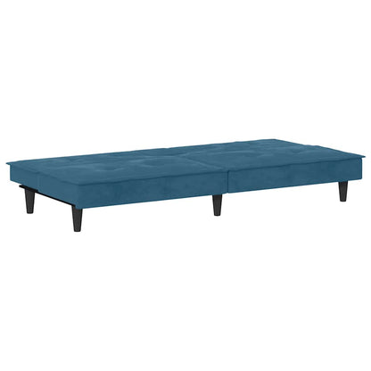 Divano Letto con Portabicchieri in Velluto Blu - homemem39
