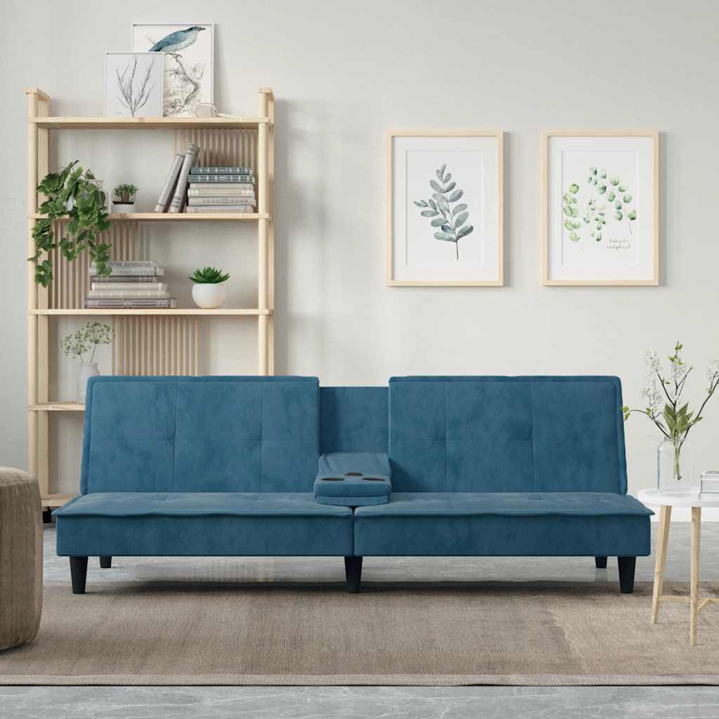 Divano Letto con Portabicchieri in Velluto Blu - homemem39