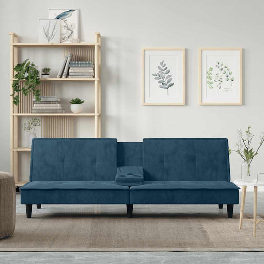Divano Letto con Portabicchieri in Velluto Blu | homemem39
