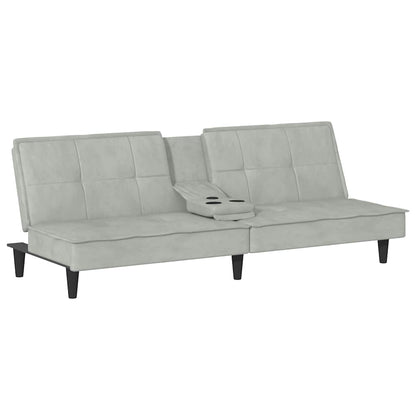 Divano Letto con Portabicchieri in Velluto Grigio Chiaro | homemem39