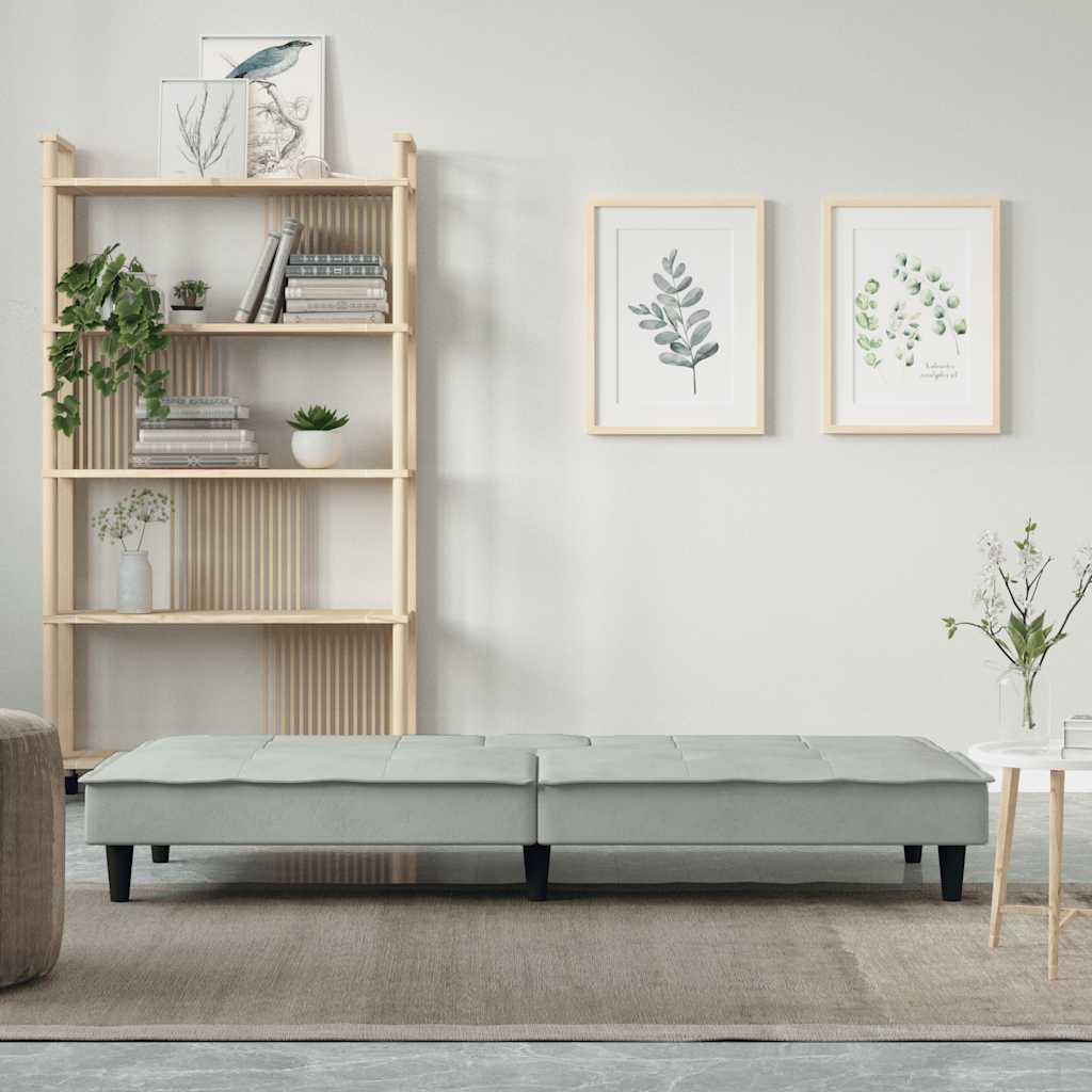 Divano Letto con Portabicchieri in Velluto Grigio Chiaro | homemem39