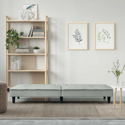 Divano Letto con Portabicchieri in Velluto Grigio Chiaro | homemem39