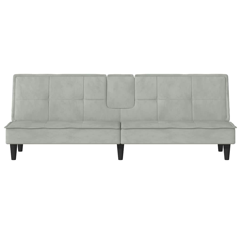 Divano Letto con Portabicchieri in Velluto Grigio Chiaro | homemem39