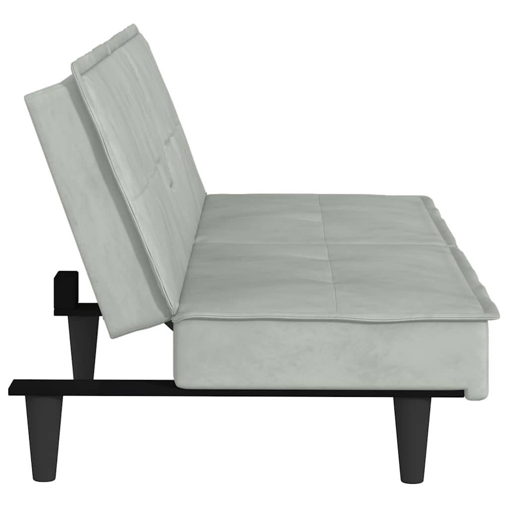Divano Letto con Portabicchieri in Velluto Grigio Chiaro | homemem39