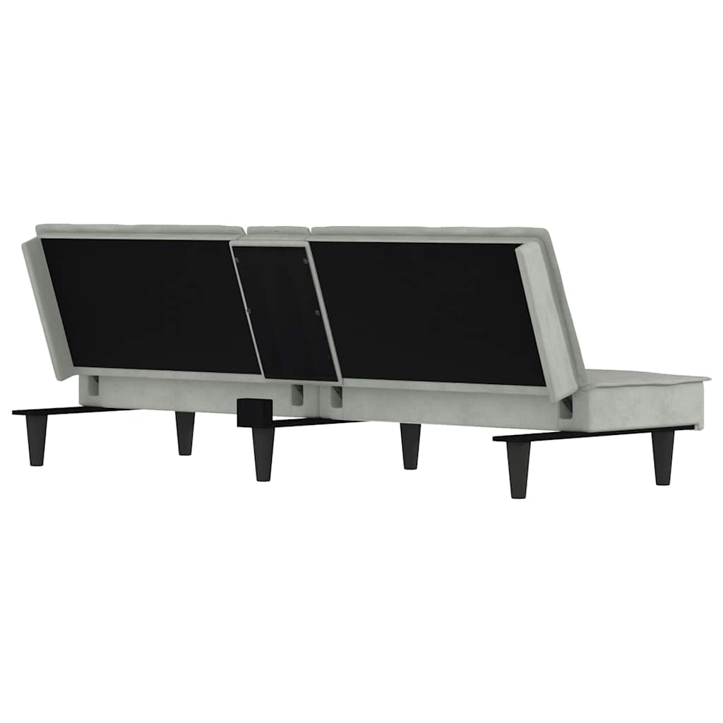 Divano Letto con Portabicchieri in Velluto Grigio Chiaro | homemem39