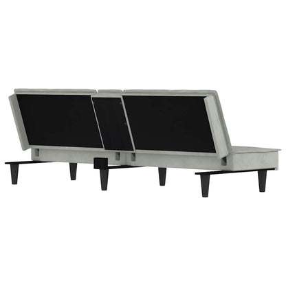 Divano Letto con Portabicchieri in Velluto Grigio Chiaro | homemem39