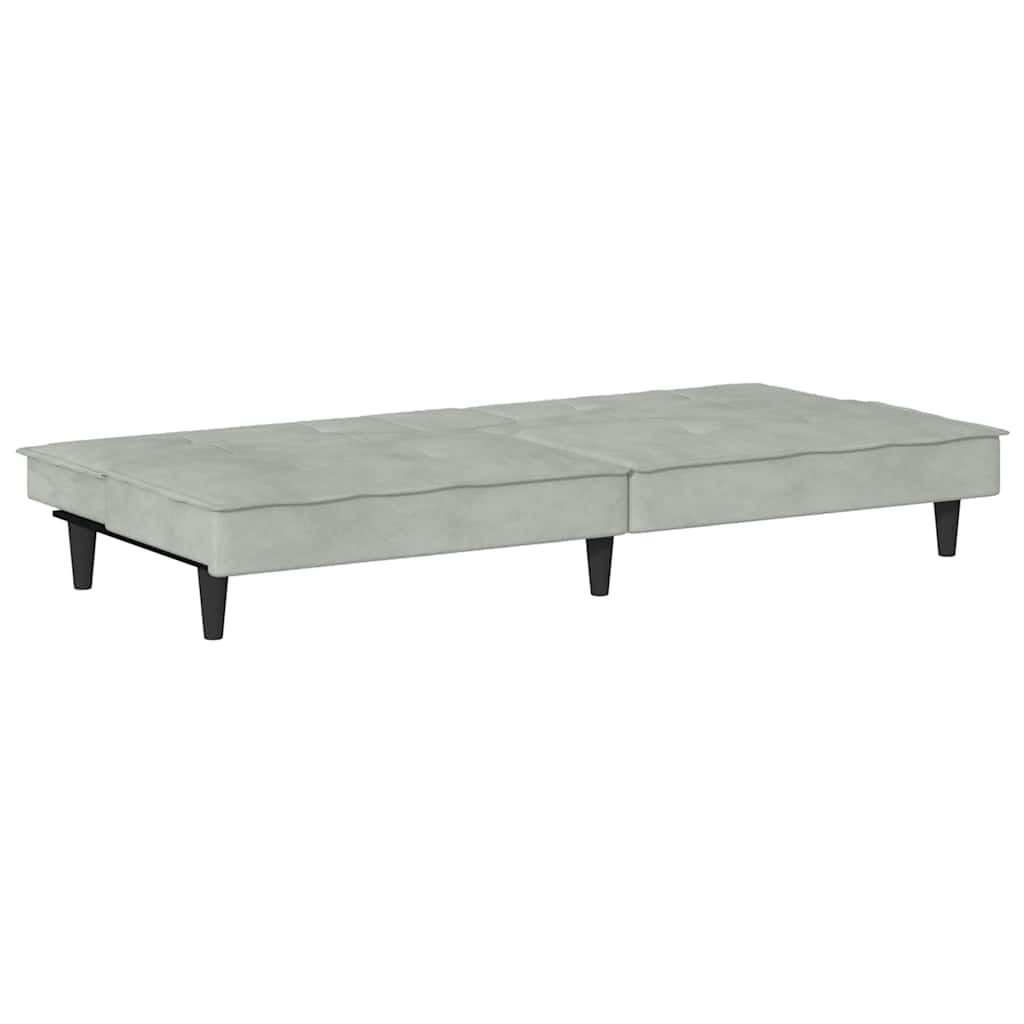 Divano Letto con Portabicchieri in Velluto Grigio Chiaro | homemem39