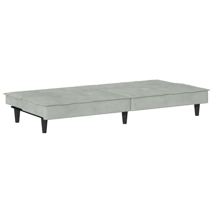 Divano Letto con Portabicchieri in Velluto Grigio Chiaro | homemem39