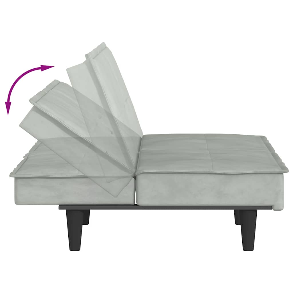 Divano Letto con Portabicchieri in Velluto Grigio Chiaro | homemem39