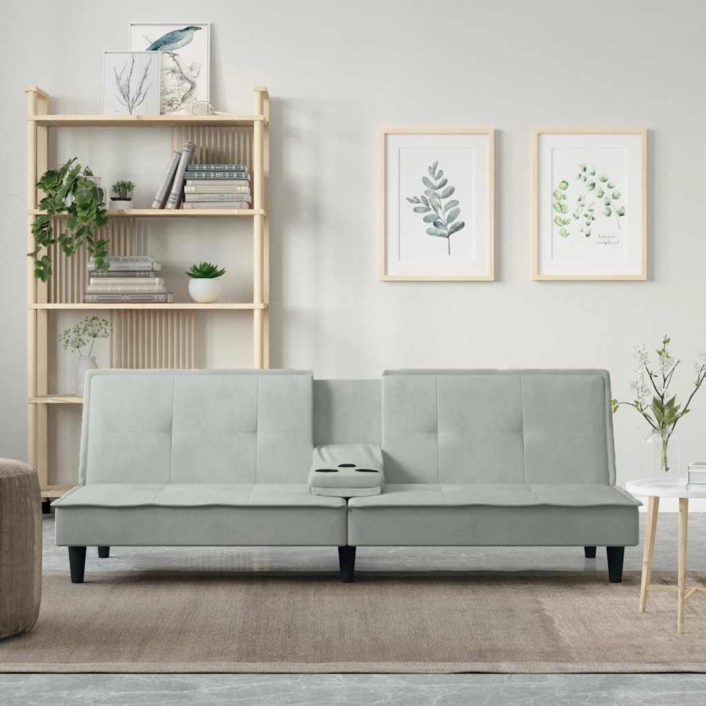 Divano Letto con Portabicchieri in Velluto Grigio Chiaro | homemem39