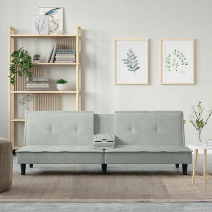 Divano Letto con Portabicchieri in Velluto Grigio Chiaro | homemem39