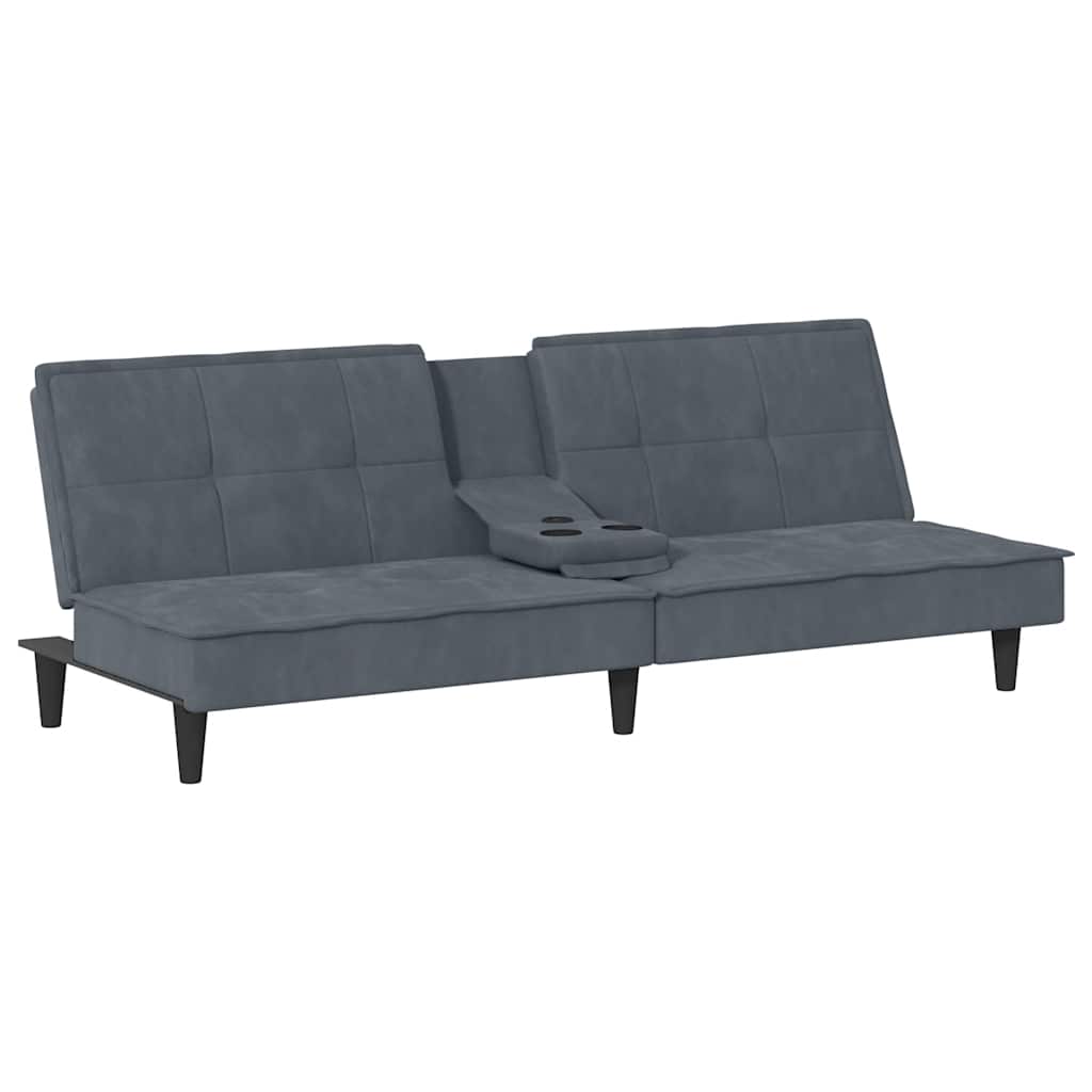Divano Letto con Portabicchieri in Velluto Grigio Scuro | homemem39
