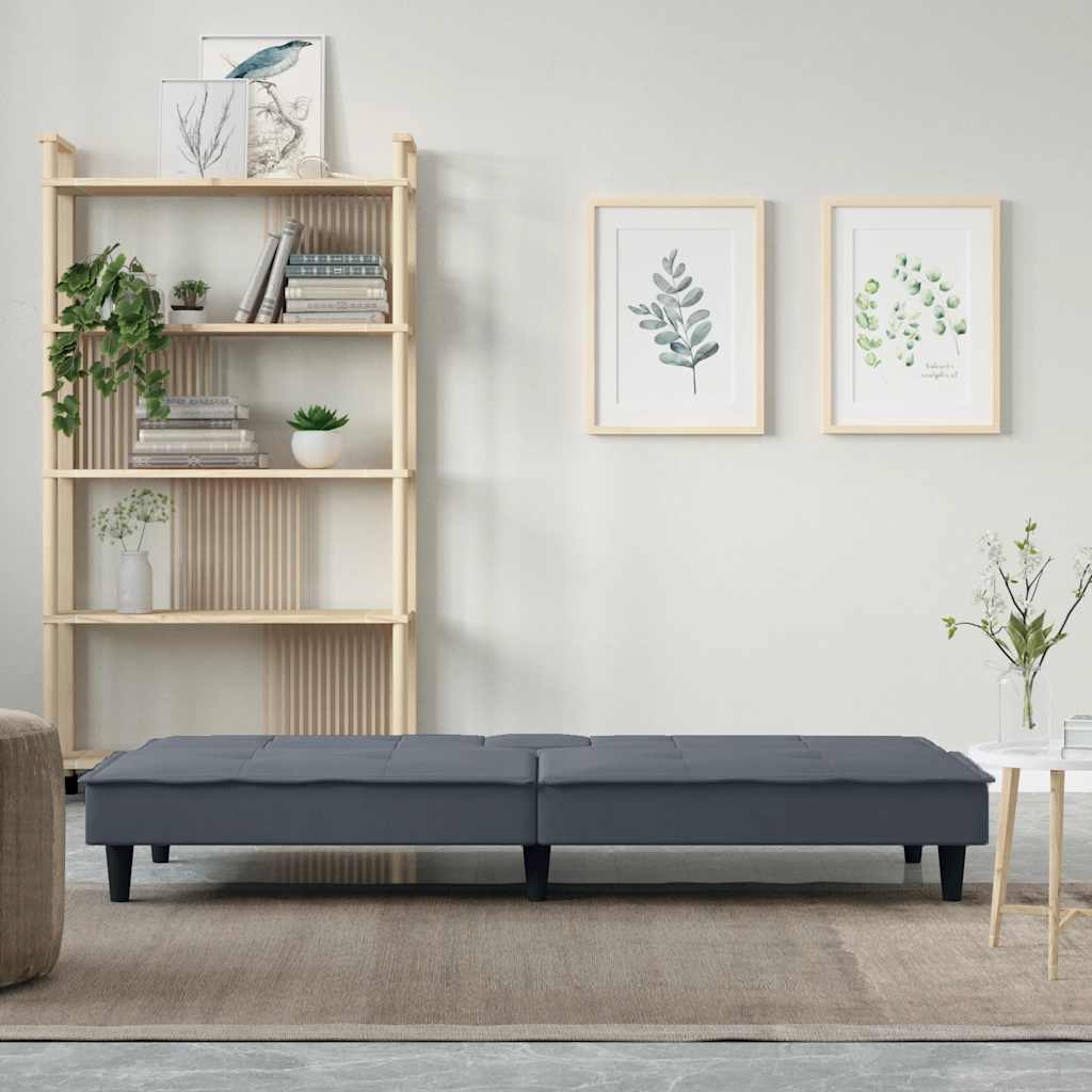 Divano Letto con Portabicchieri in Velluto Grigio Scuro | homemem39