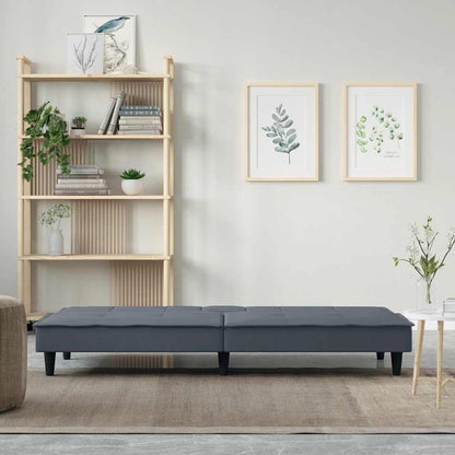Divano Letto con Portabicchieri in Velluto Grigio Scuro | homemem39