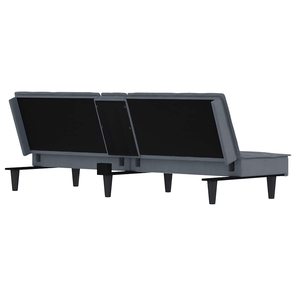 Divano Letto con Portabicchieri in Velluto Grigio Scuro | homemem39