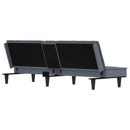 Divano Letto con Portabicchieri in Velluto Grigio Scuro | homemem39