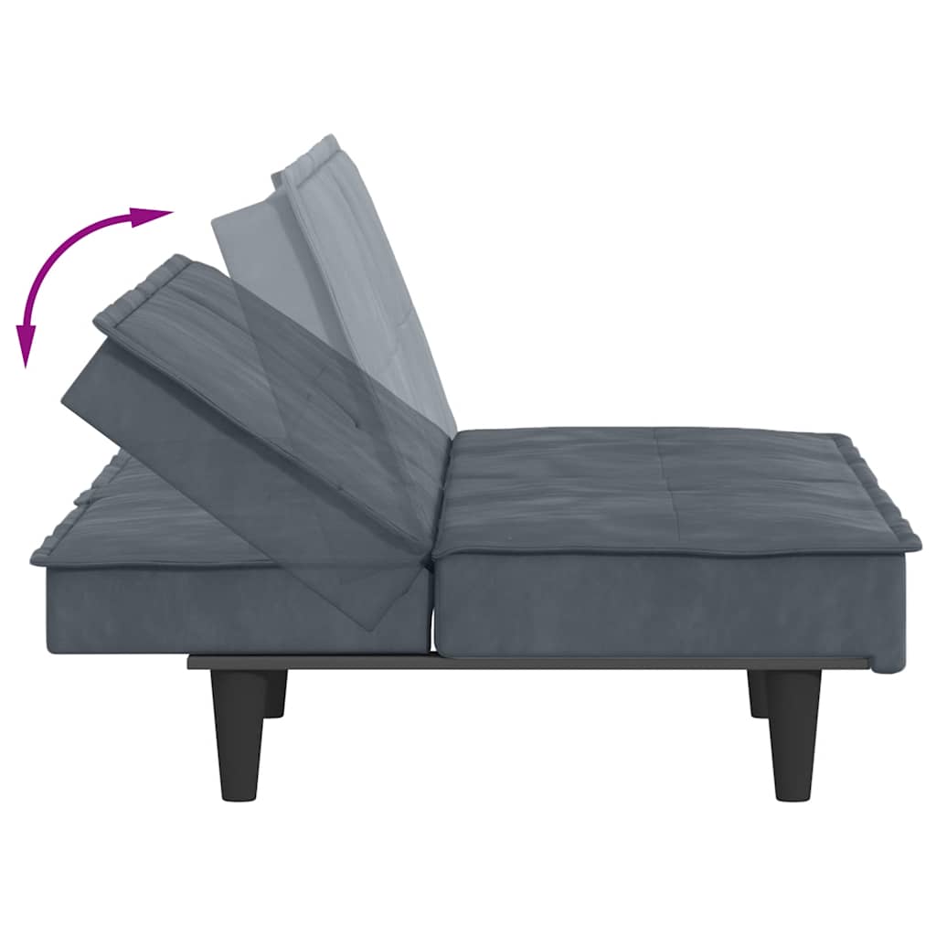 Divano Letto con Portabicchieri in Velluto Grigio Scuro | homemem39