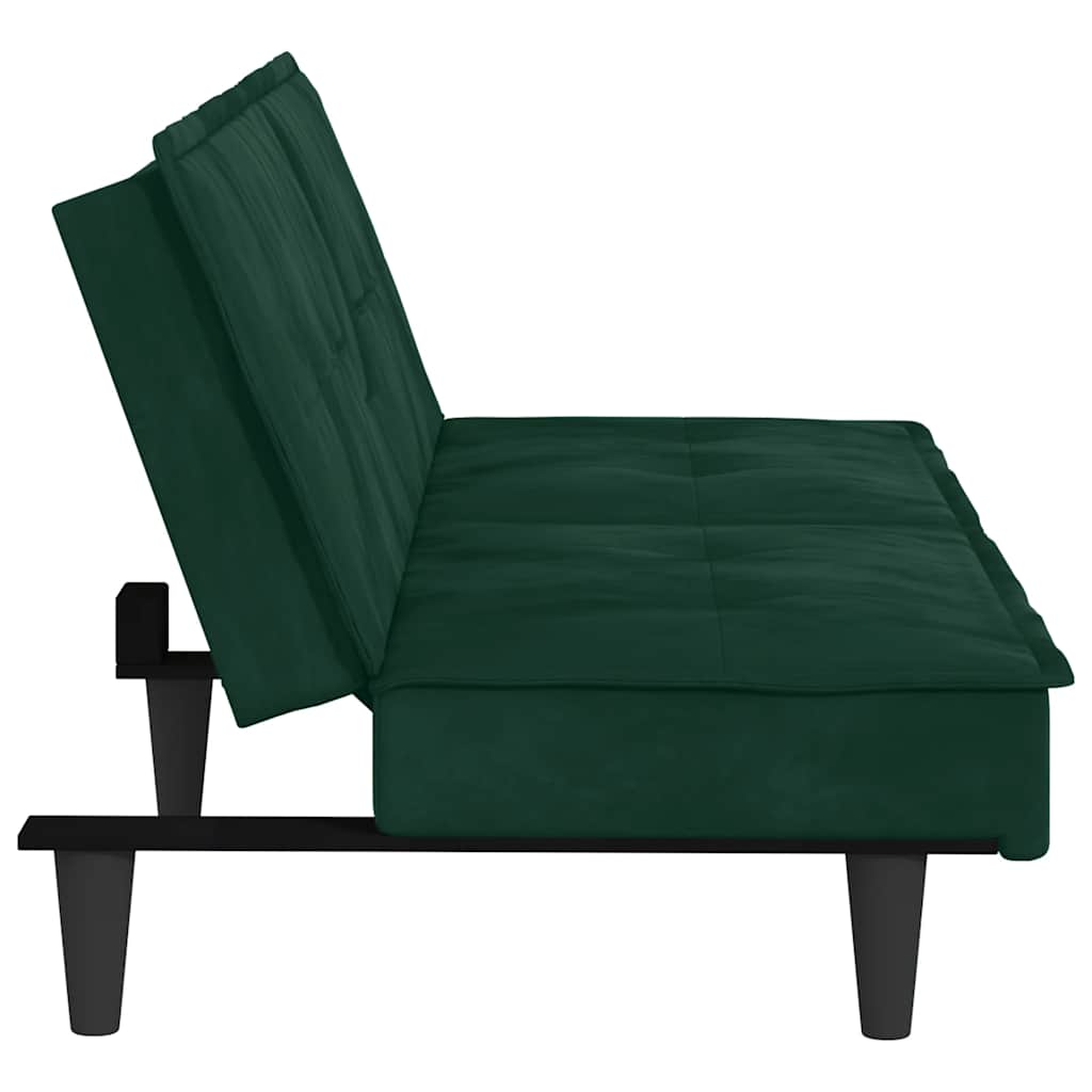 Divano Letto con Portabicchieri in Velluto Verde Scuro | homemem39