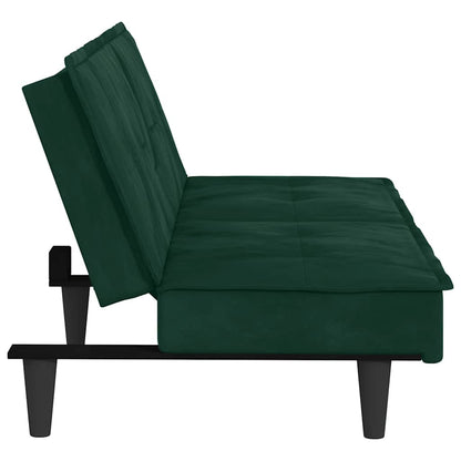 Divano Letto con Portabicchieri in Velluto Verde Scuro | homemem39