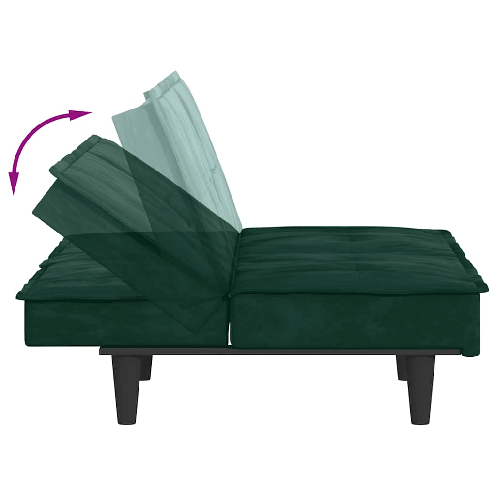 Divano Letto con Portabicchieri in Velluto Verde Scuro | homemem39