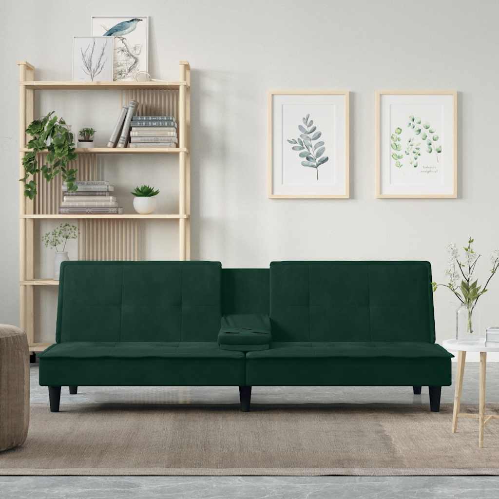 Divano Letto con Portabicchieri in Velluto Verde Scuro | homemem39