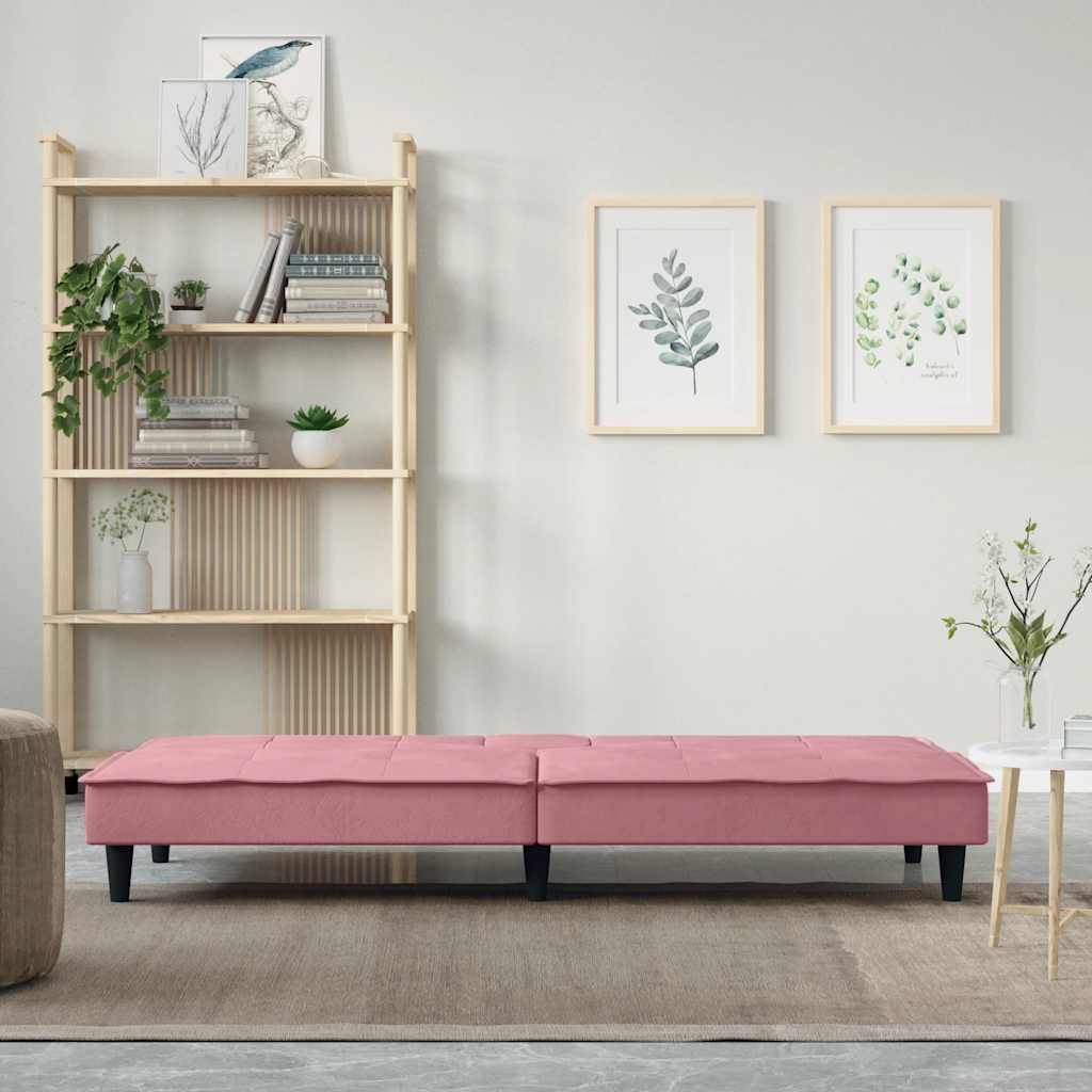 Divano Letto con Portabicchieri in Velluto Rosa - homemem39