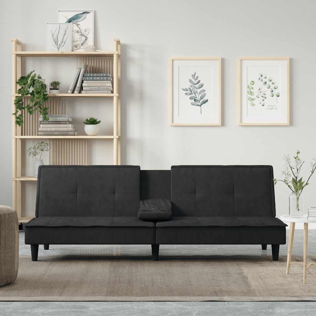 Divano Letto con Portabicchieri in Velluto Nero | homemem39