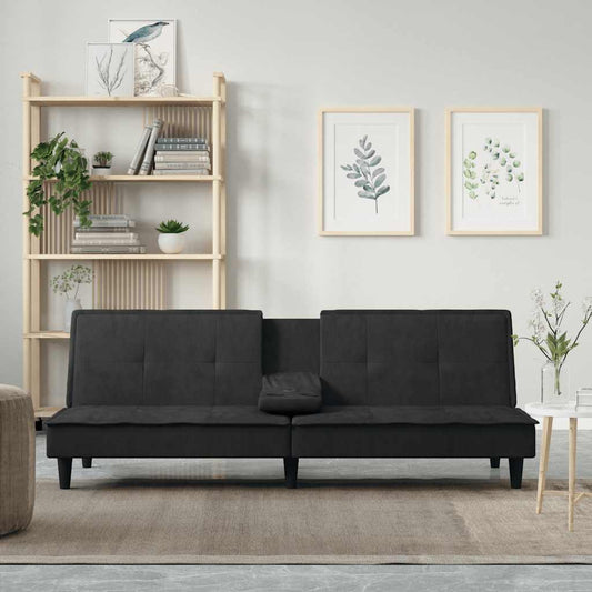 Divano Letto con Portabicchieri in Velluto Nero | homemem39