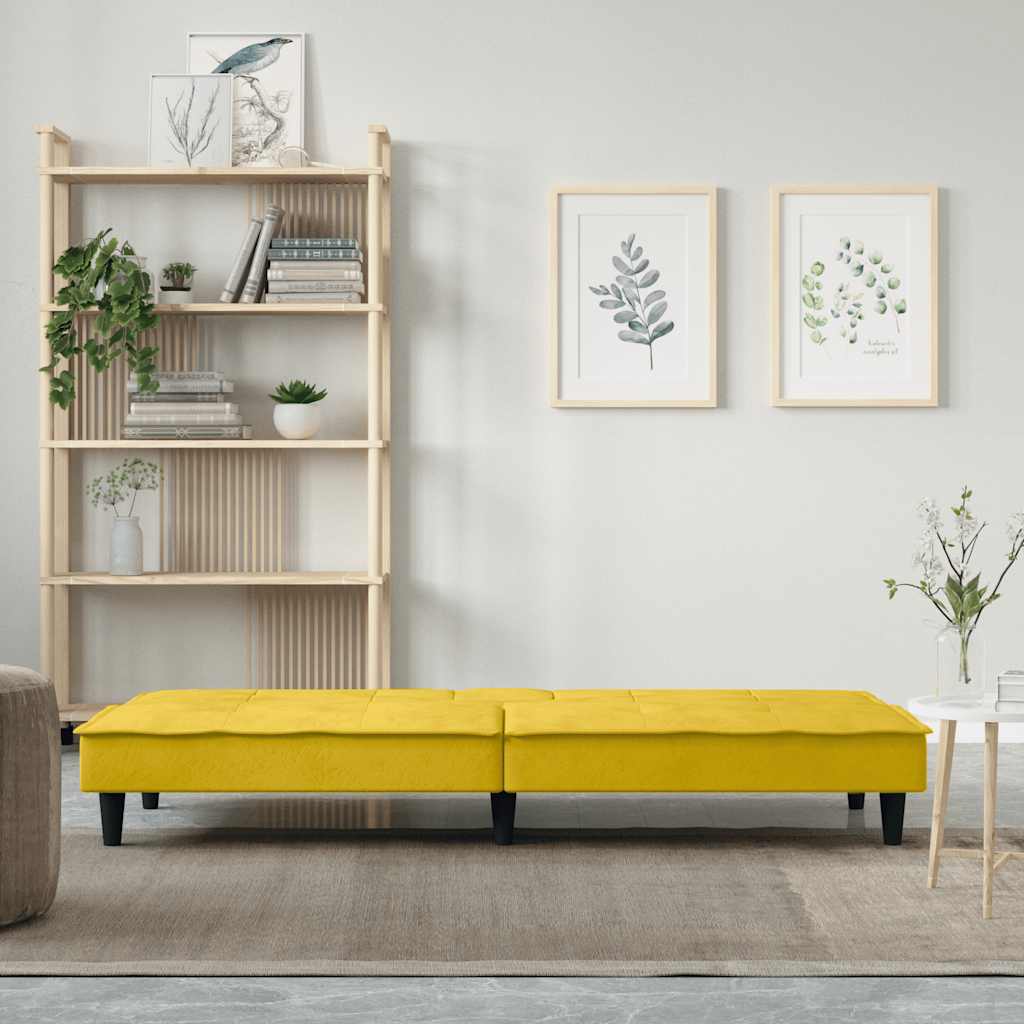 Divano Letto con Portabicchieri in Velluto Giallo | homemem39
